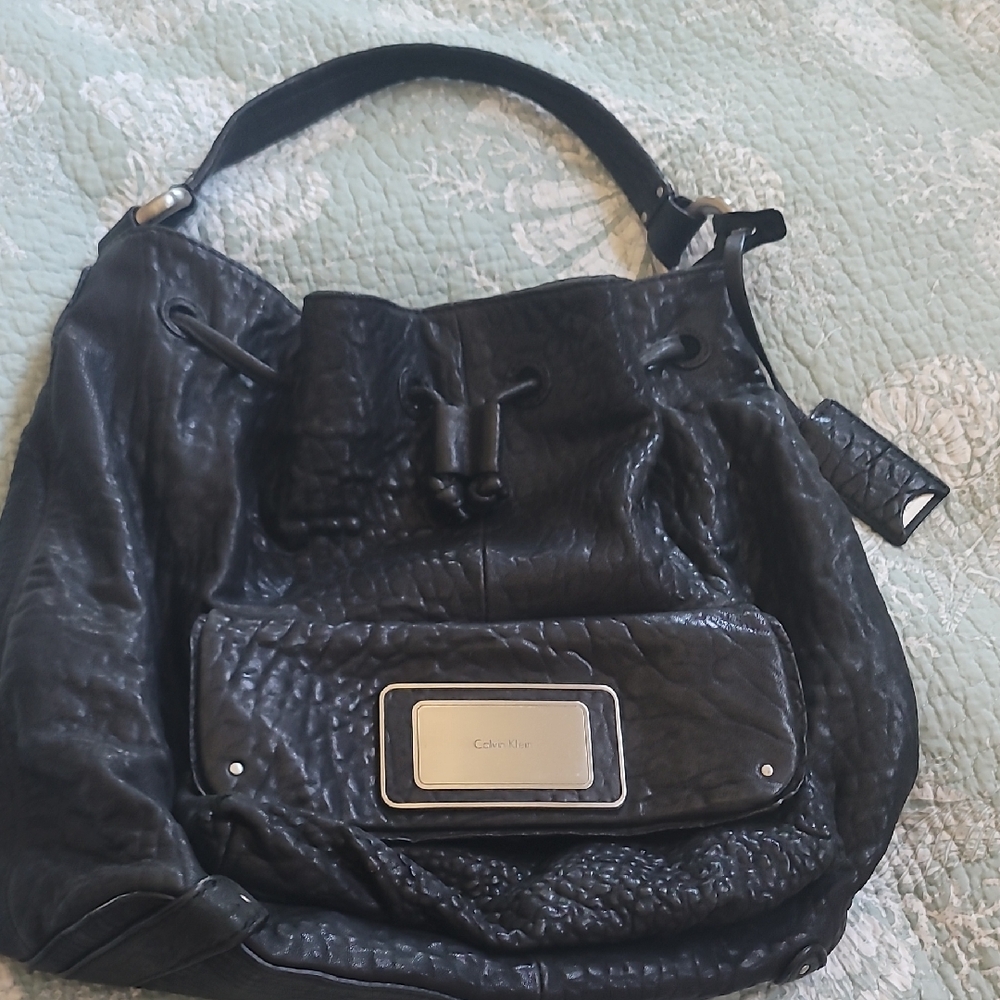Vintage Calvin Klein Leather Textured Black Hobo Bag